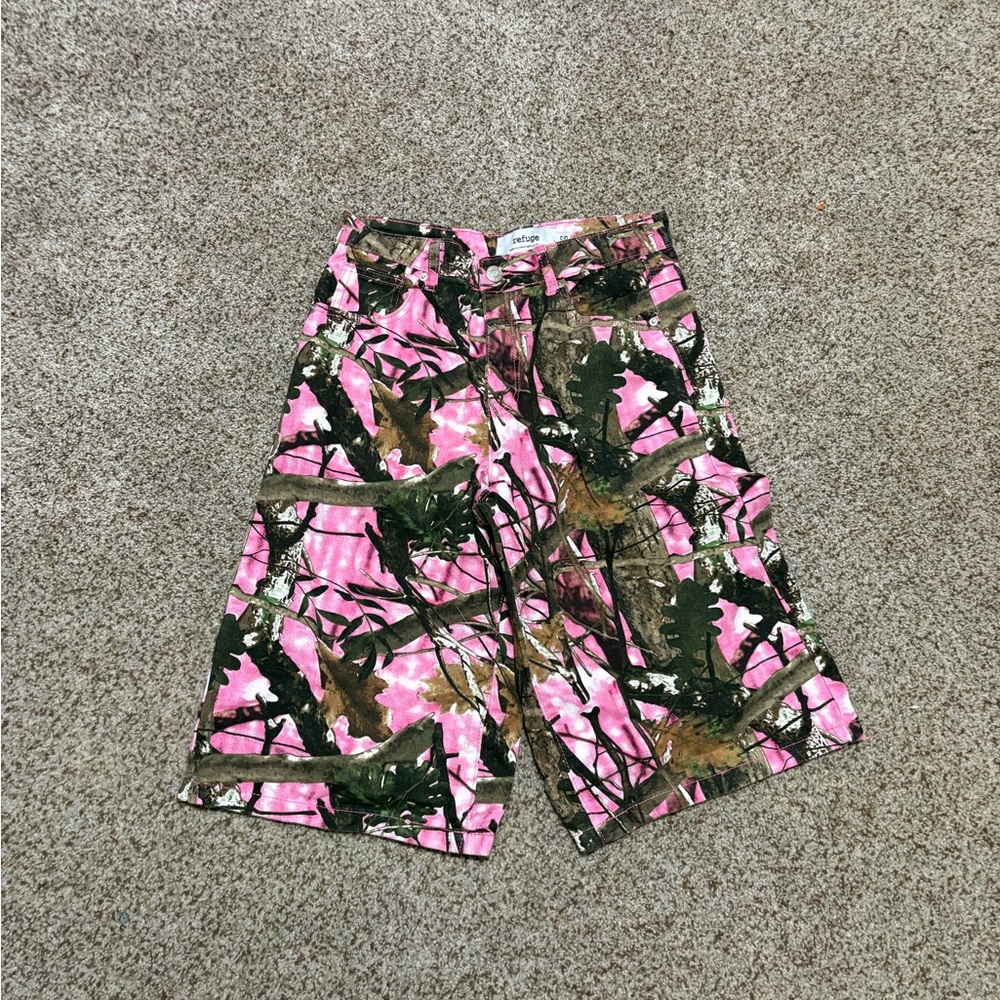 Refuge Pink and Green Camo Women Shorts
